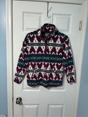 Wrangler Maroon, Teal & White Geometric Half-Zip Fleece